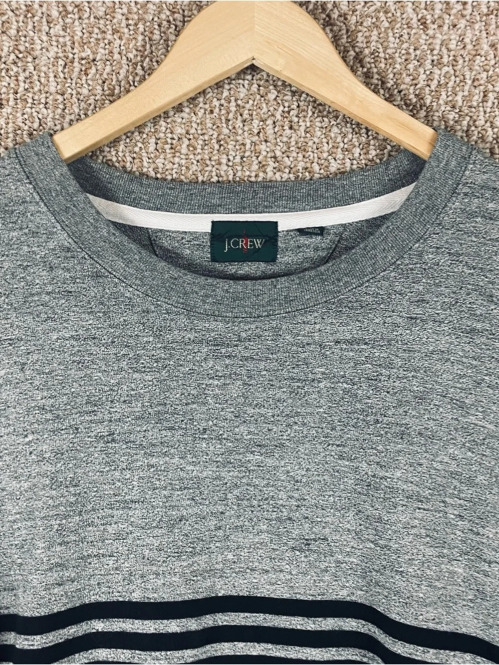J CREW Oarsman Shirt Men XL Gray Stripe Heavyweight Elbow Patch Cotton T342